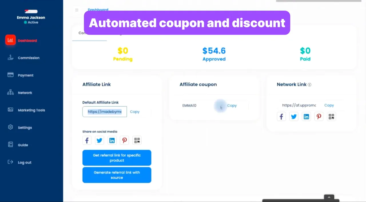 UpPromote app feature that automates coupon and discount generation for affiliates, streamlining promotions and boosting customer engagement